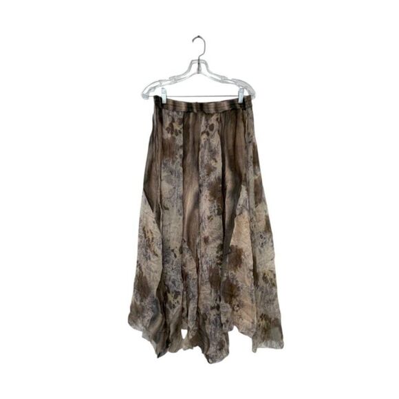 Zara Women Midi Skirt L Brown Animal Print Patchwork Chiffon Flowy 8486/043 NWT - Picture 3 of 12